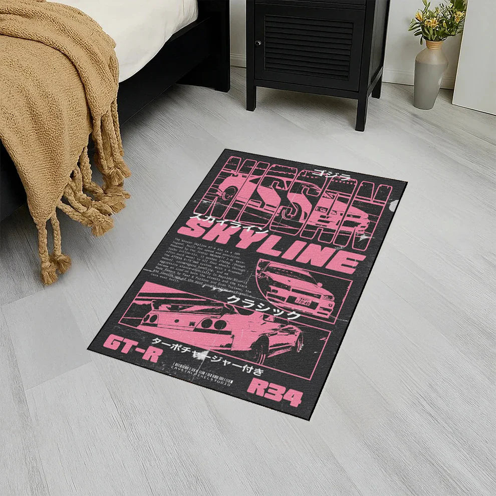 GT-R R34 Pembe Baskı Duvar Halı