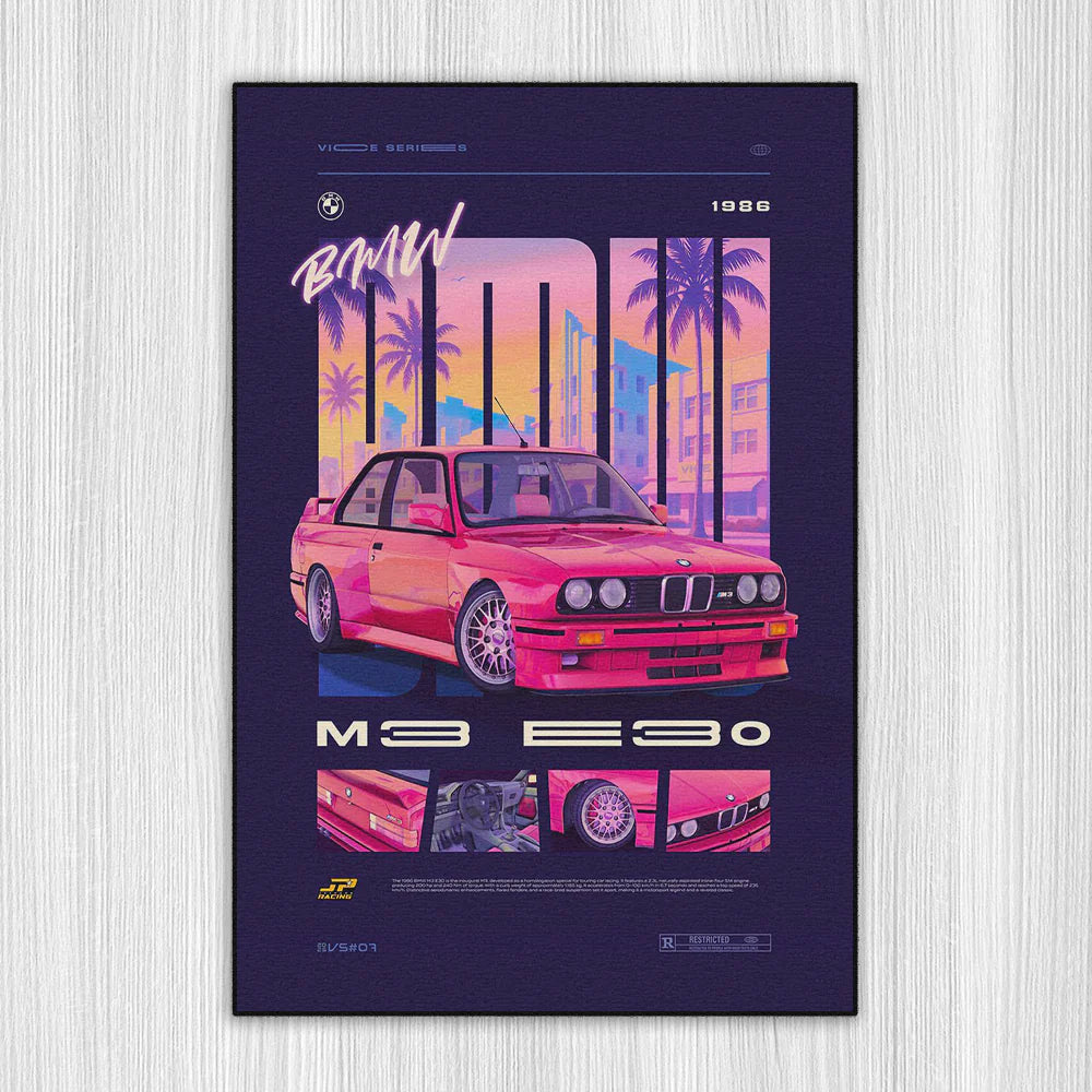 M3 E30 Retro Baskı Duvar Halı