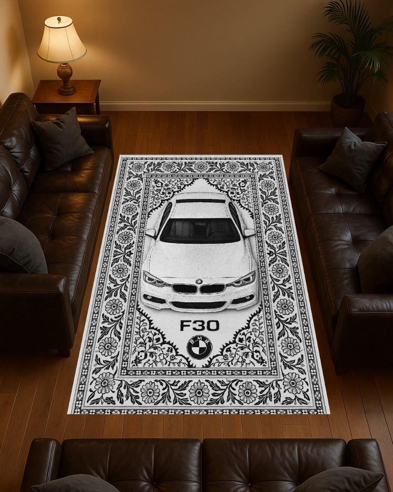 White BMW F30 Motif Halı