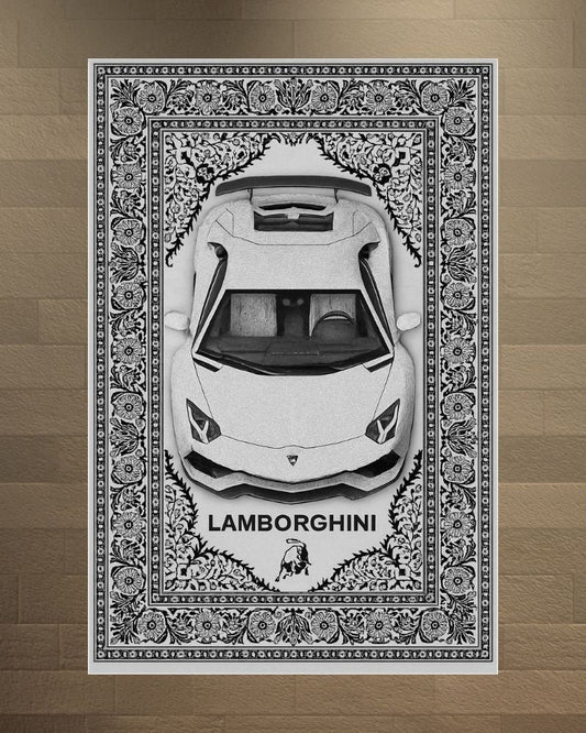 White Lambo Aventador Motif Halı