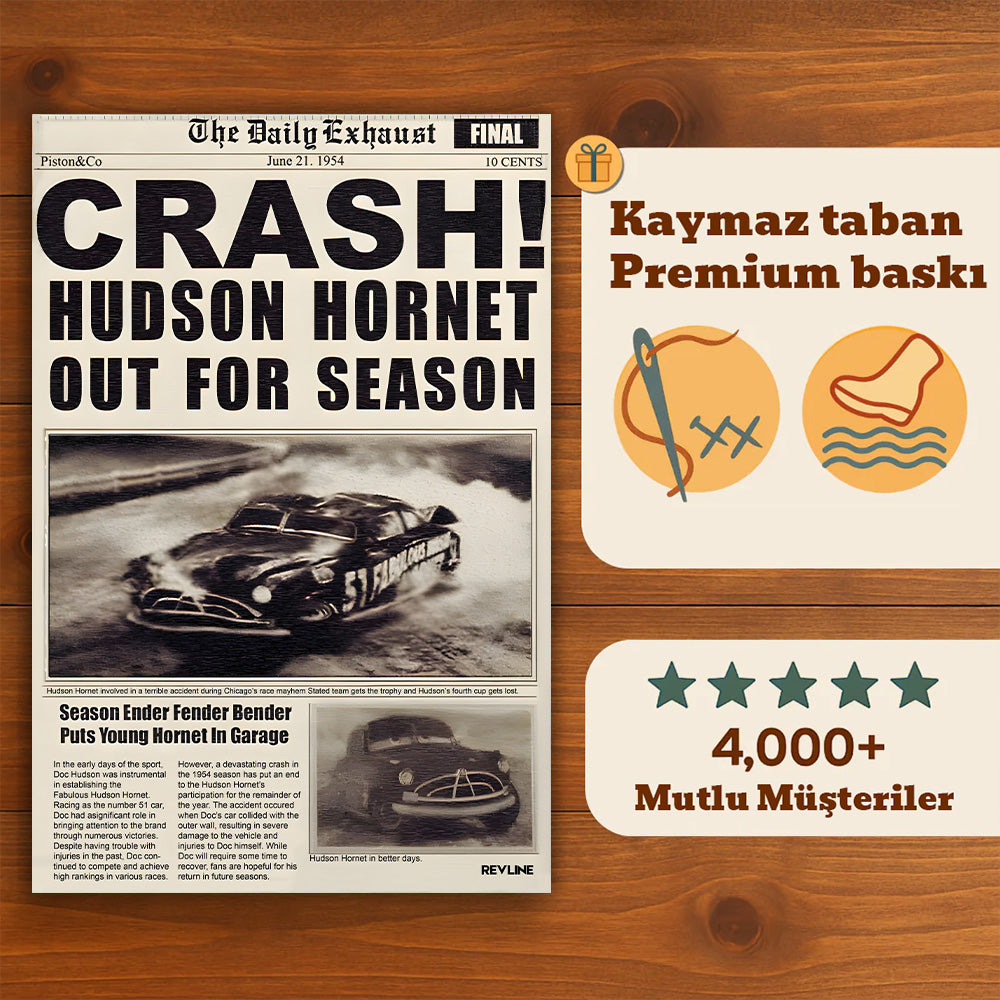 Doc Hudson Crash Gazete Baskı Duvar Halı