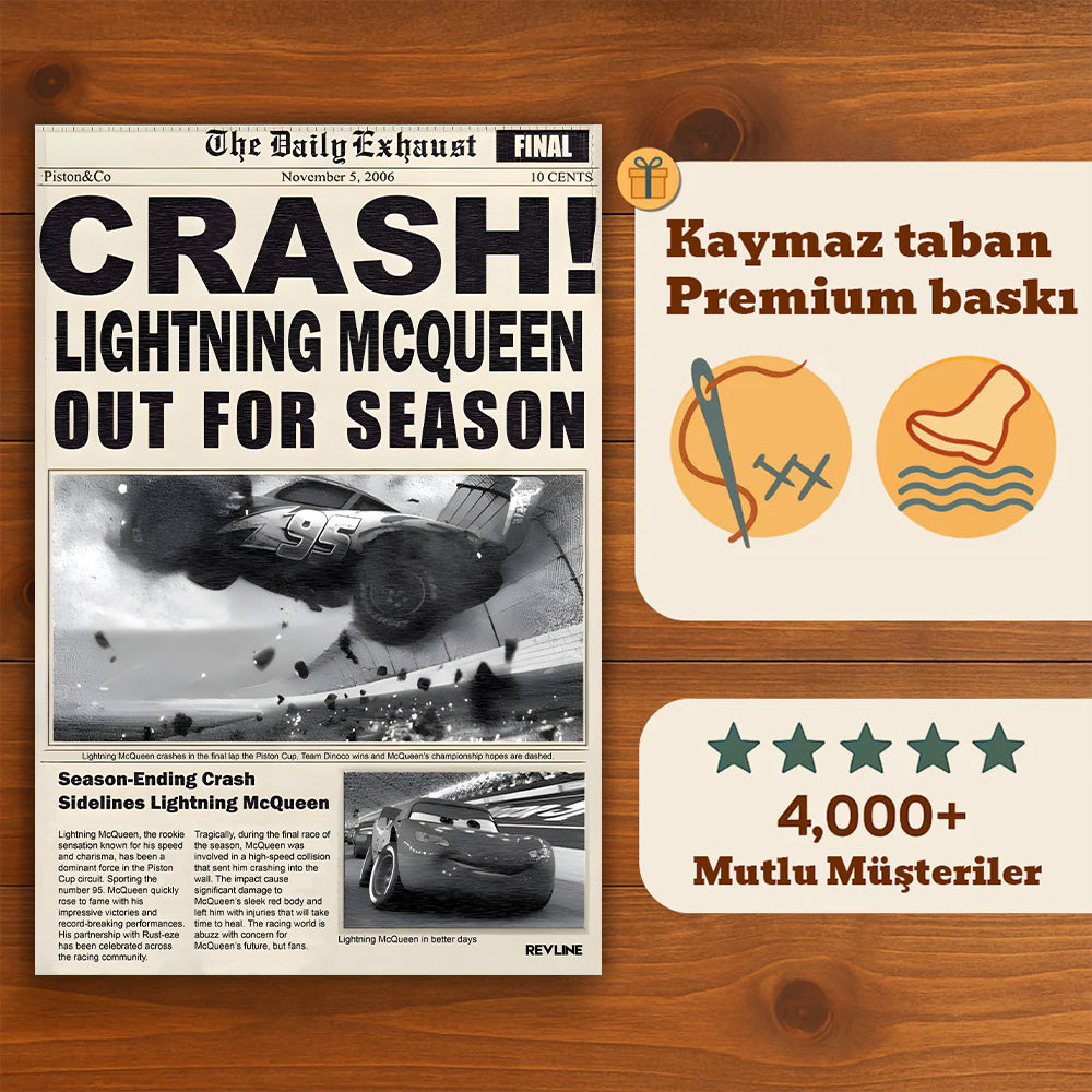 McQueen Crash Gazete Baskı Duvar Halı