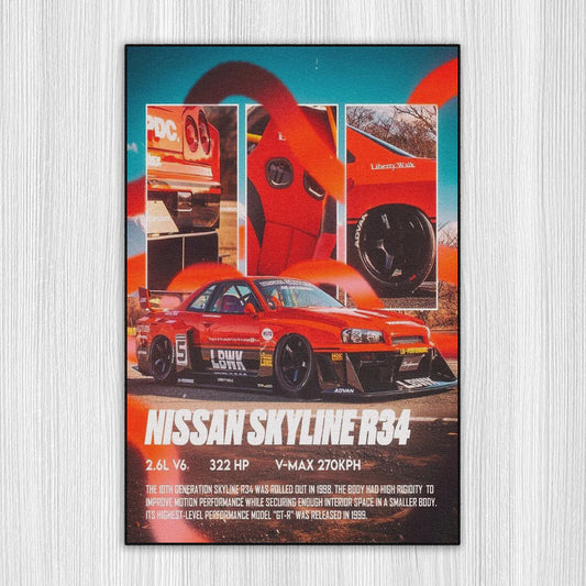 GT-R R34 Old Baskı Duvar Halı