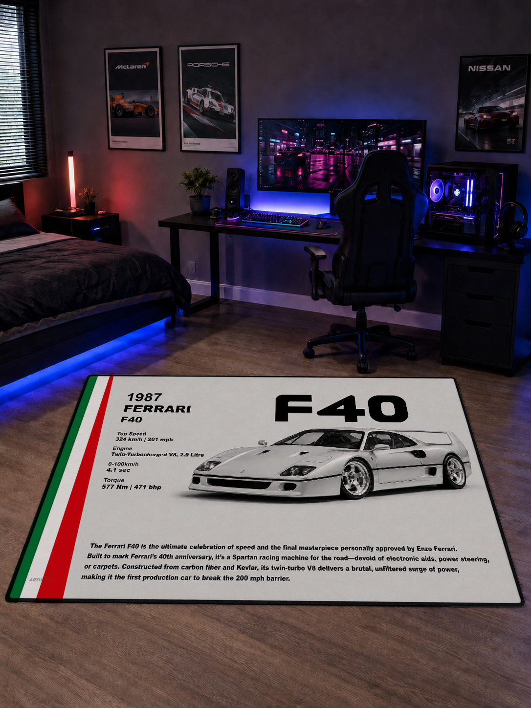 Ferrari F40 Flagship Dijital Baskı Halı HFLG1001