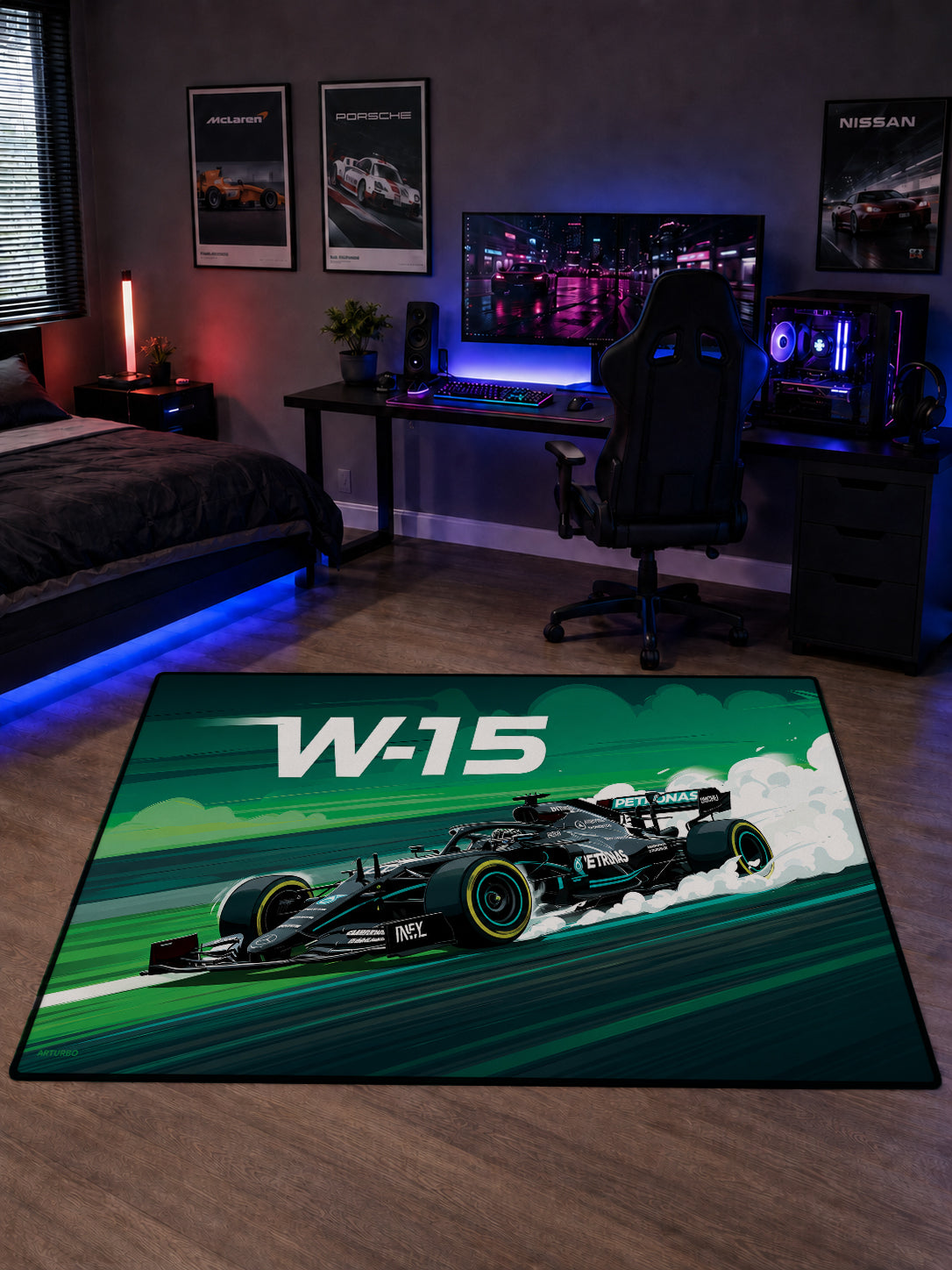 Mercedes-AMG Petronas W15 Formula 1 Draw Dijital Baskı Halı HDRW1013