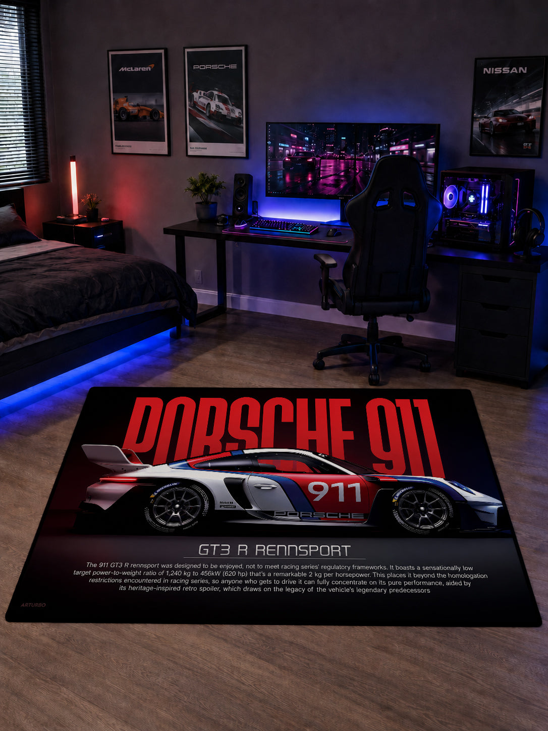 Porsche 911 GT3 R Rennsport Class Dijital Baskı Halı HCLS1009